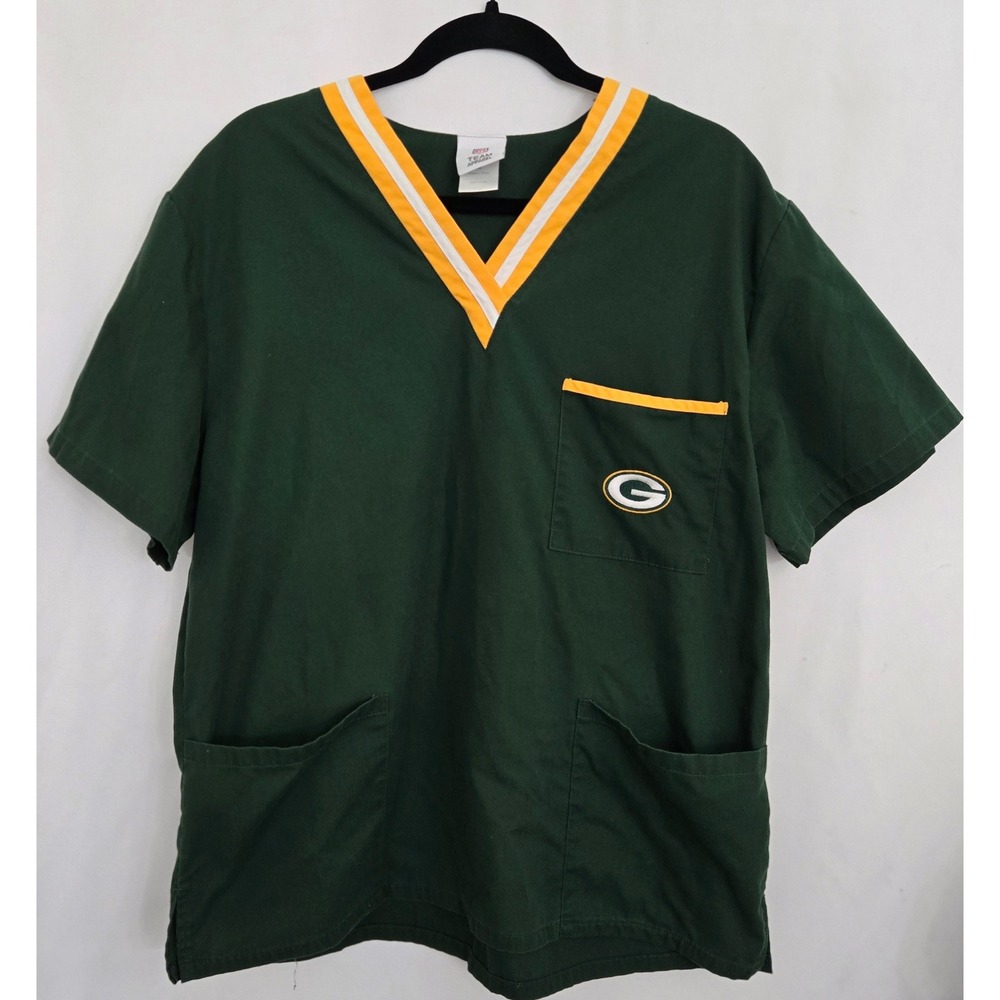 Green Bay Packers‎ NFL Scrub Top Shirt Unisex Nurse Doctor Uniform Green/Gold M